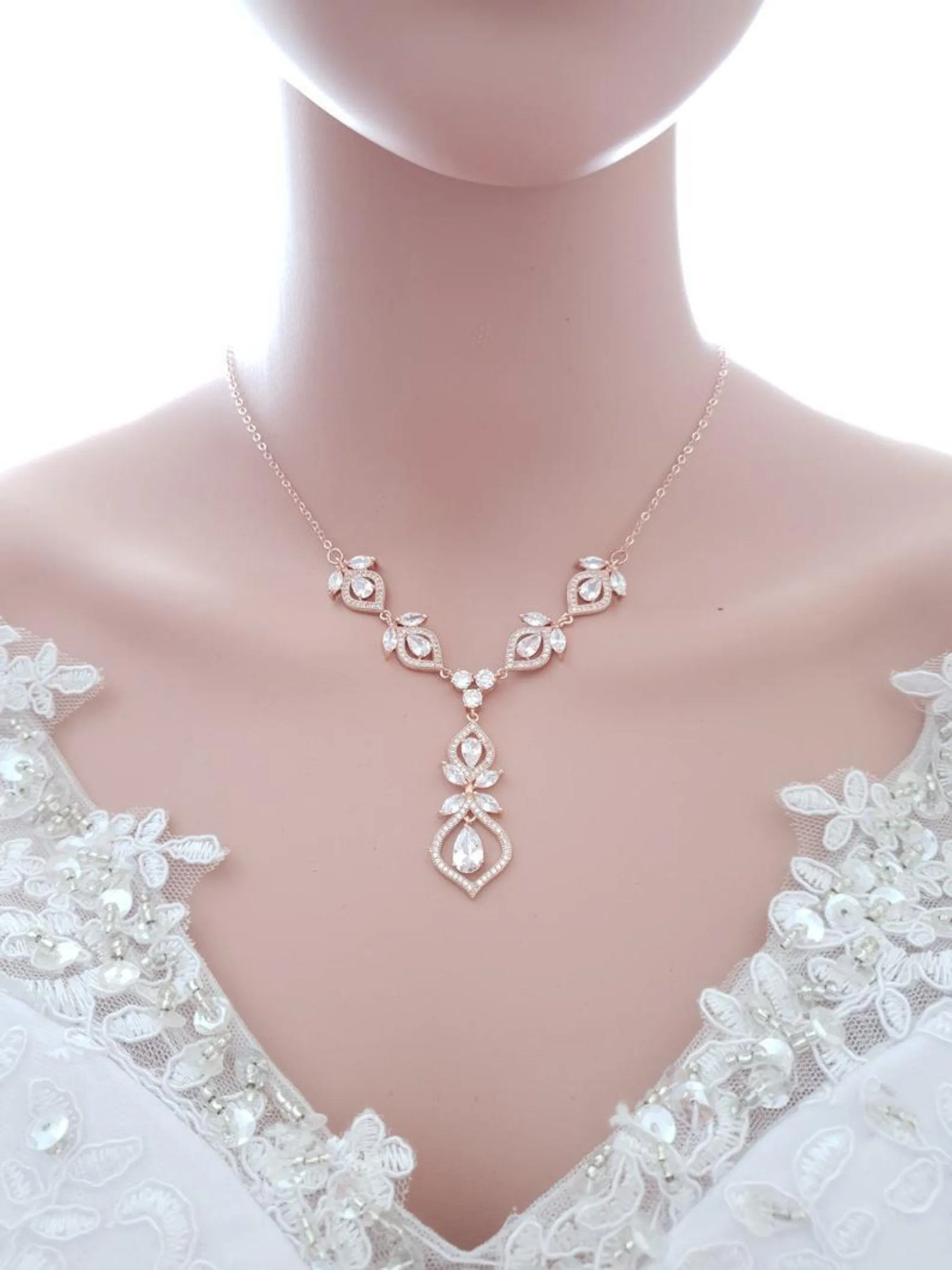 Crystal Gold Wedding Necklace & Back Jewelry-Meghan