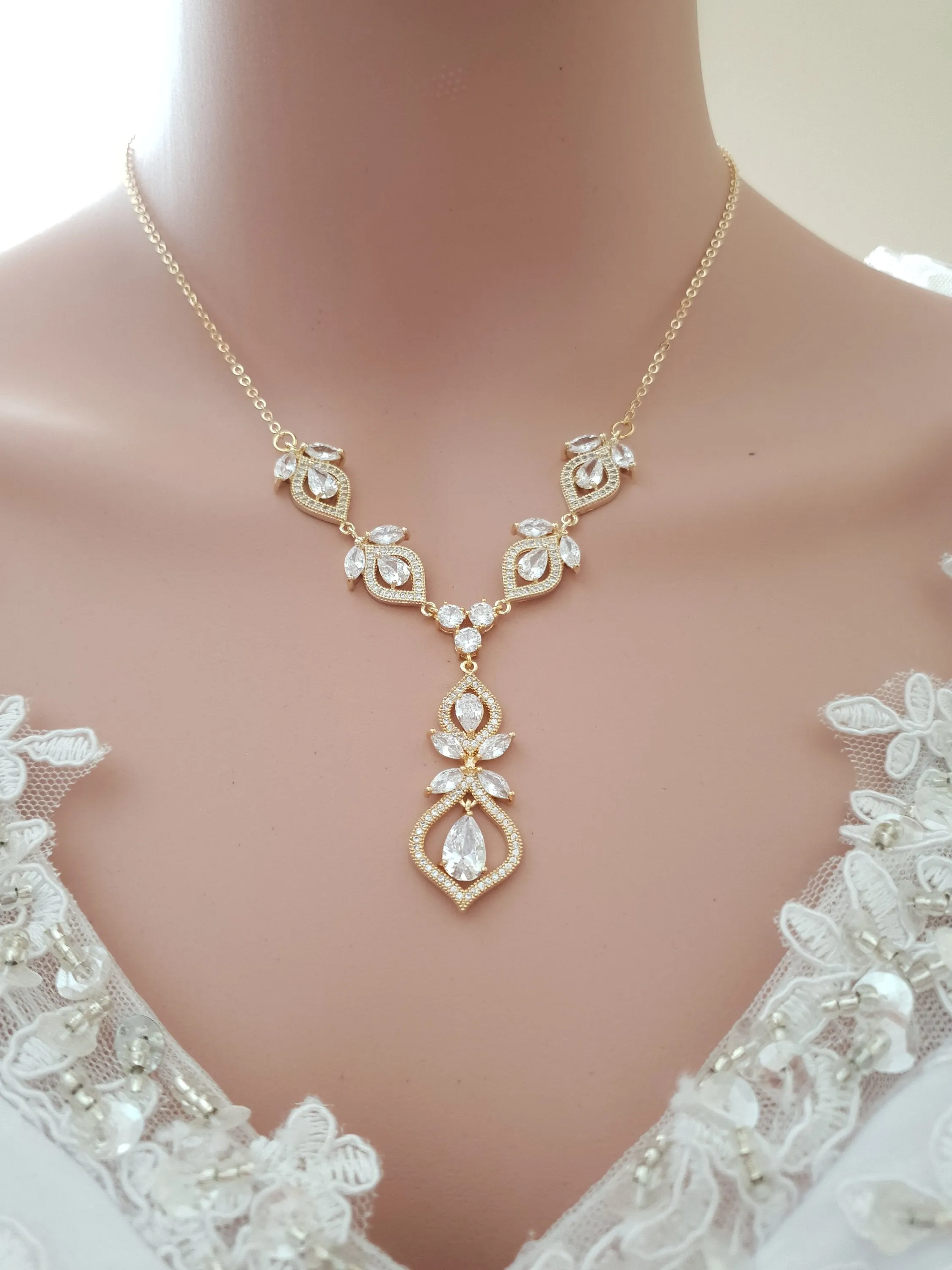 Crystal Gold Wedding Necklace & Back Jewelry-Meghan