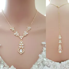 Crystal Gold Wedding Necklace & Back Jewelry-Meghan