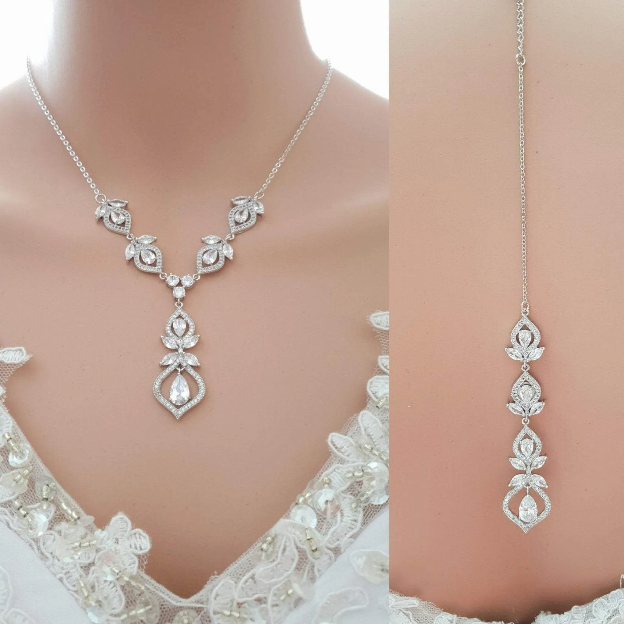 Crystal Gold Wedding Necklace & Back Jewelry-Meghan