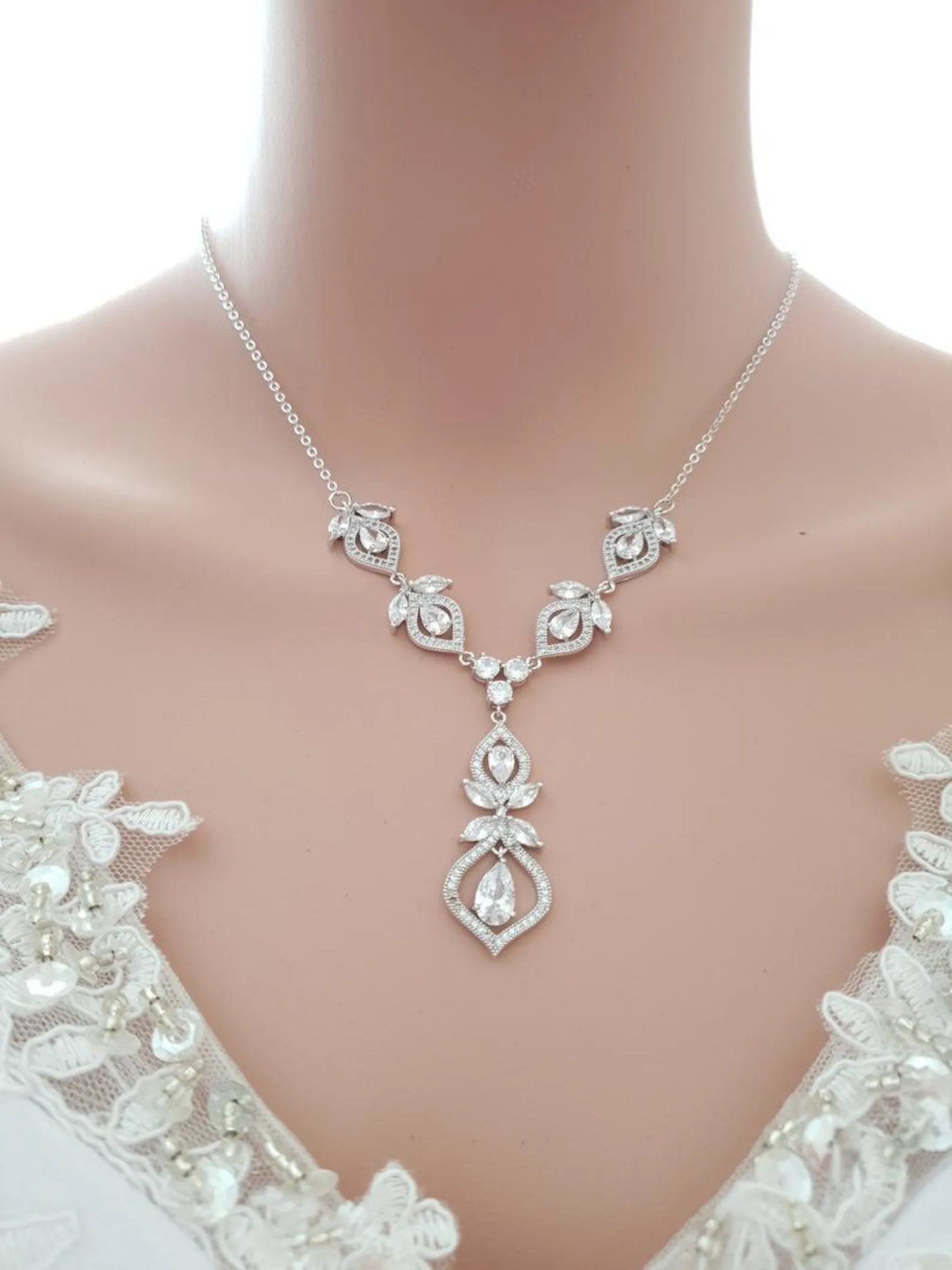 Crystal Gold Wedding Necklace & Back Jewelry-Meghan