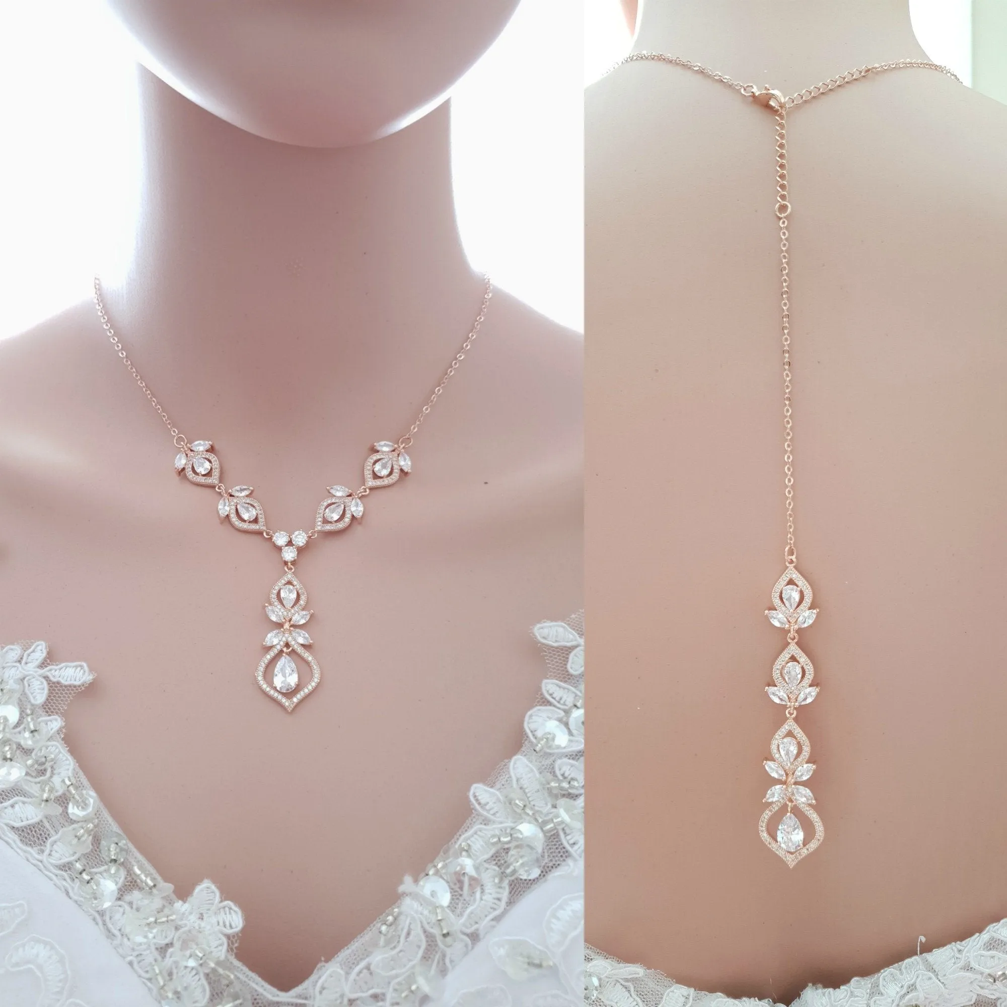 Crystal Gold Wedding Necklace & Back Jewelry-Meghan