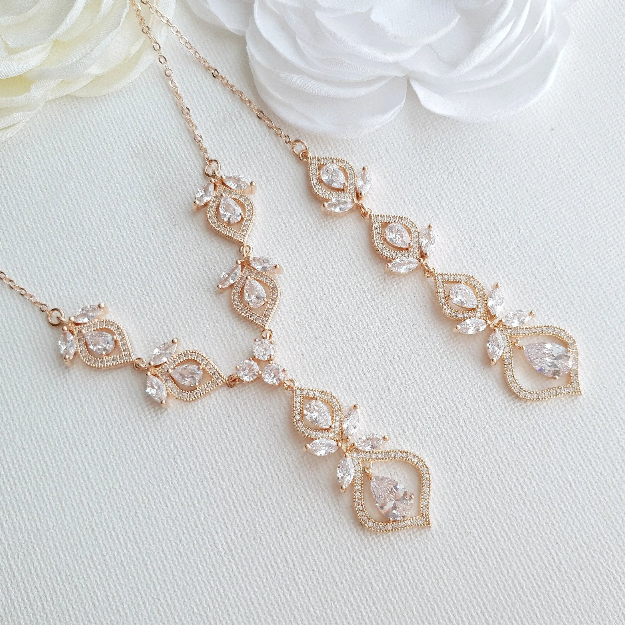 Crystal Gold Wedding Necklace & Back Jewelry-Meghan