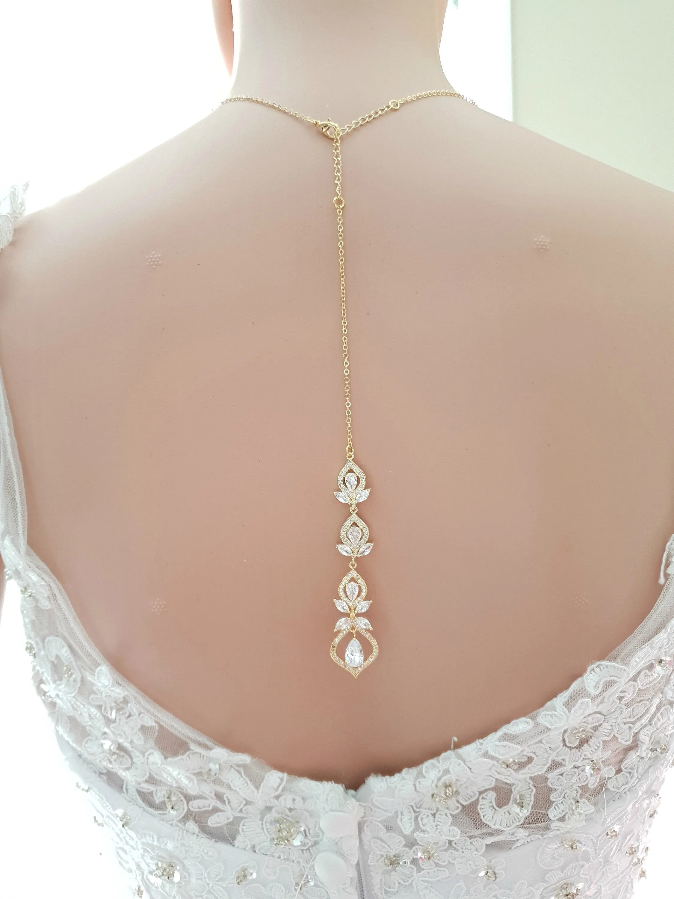 Crystal Gold Wedding Necklace & Back Jewelry-Meghan