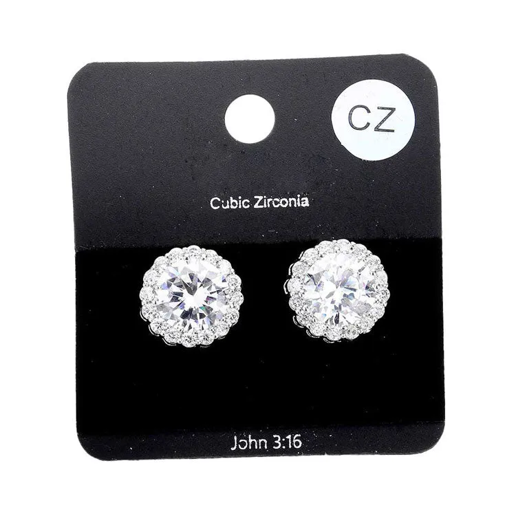 Cubic Zirconia Crystal Rhinestone Round Stud Earrings