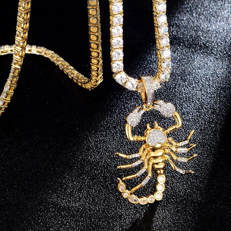 Cubic-Zirconia-Studded Scorpion Bling Hip-hop Pendant Necklace