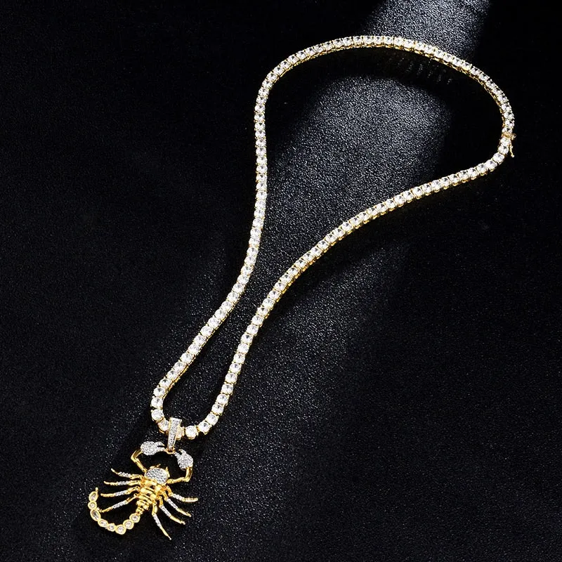 Cubic-Zirconia-Studded Scorpion Bling Hip-hop Pendant Necklace