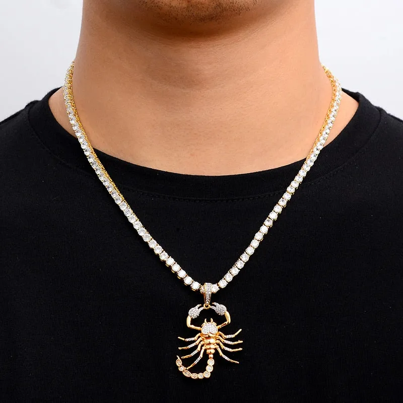 Cubic-Zirconia-Studded Scorpion Bling Hip-hop Pendant Necklace