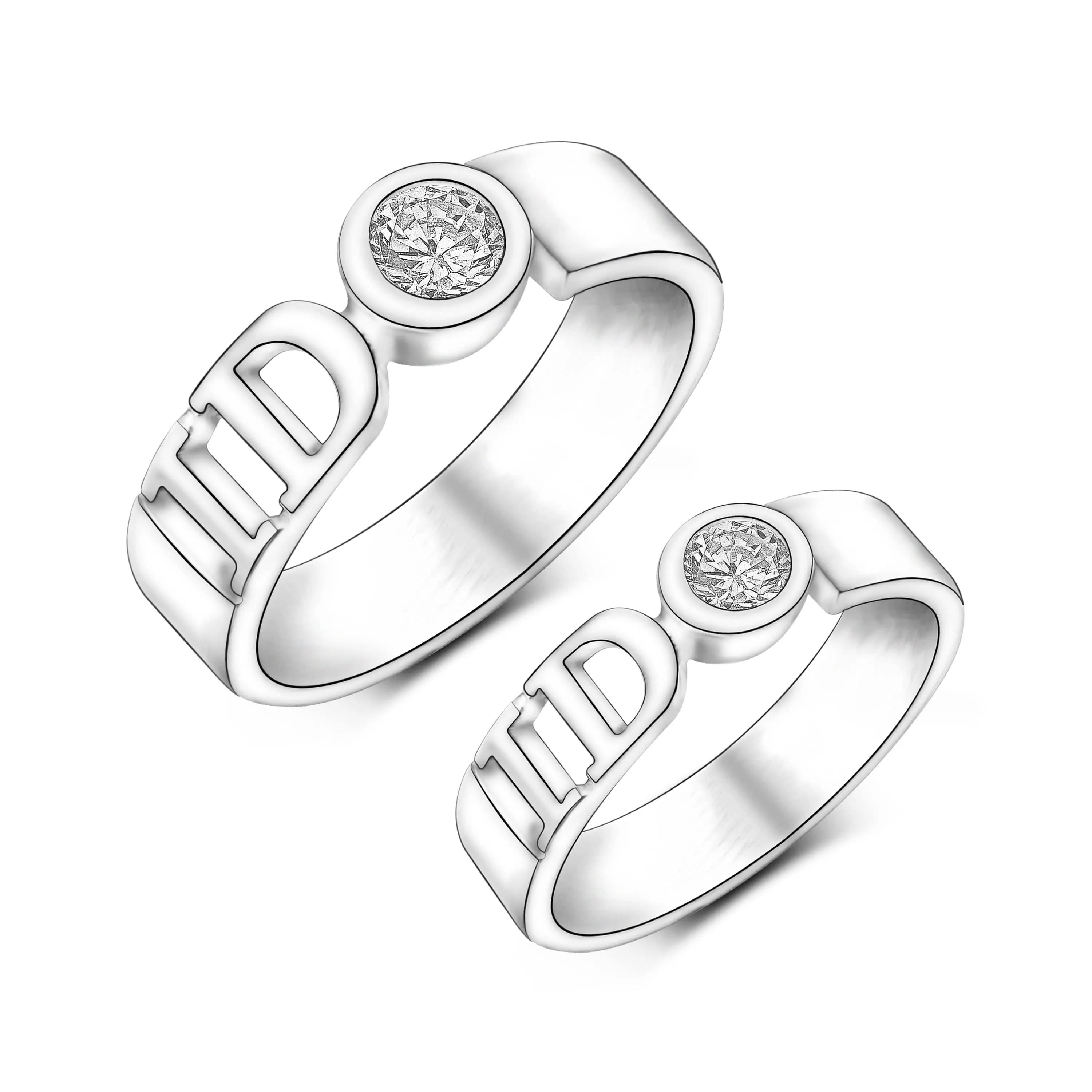 CZ I Do Silver Commitment Rings for Couples Set