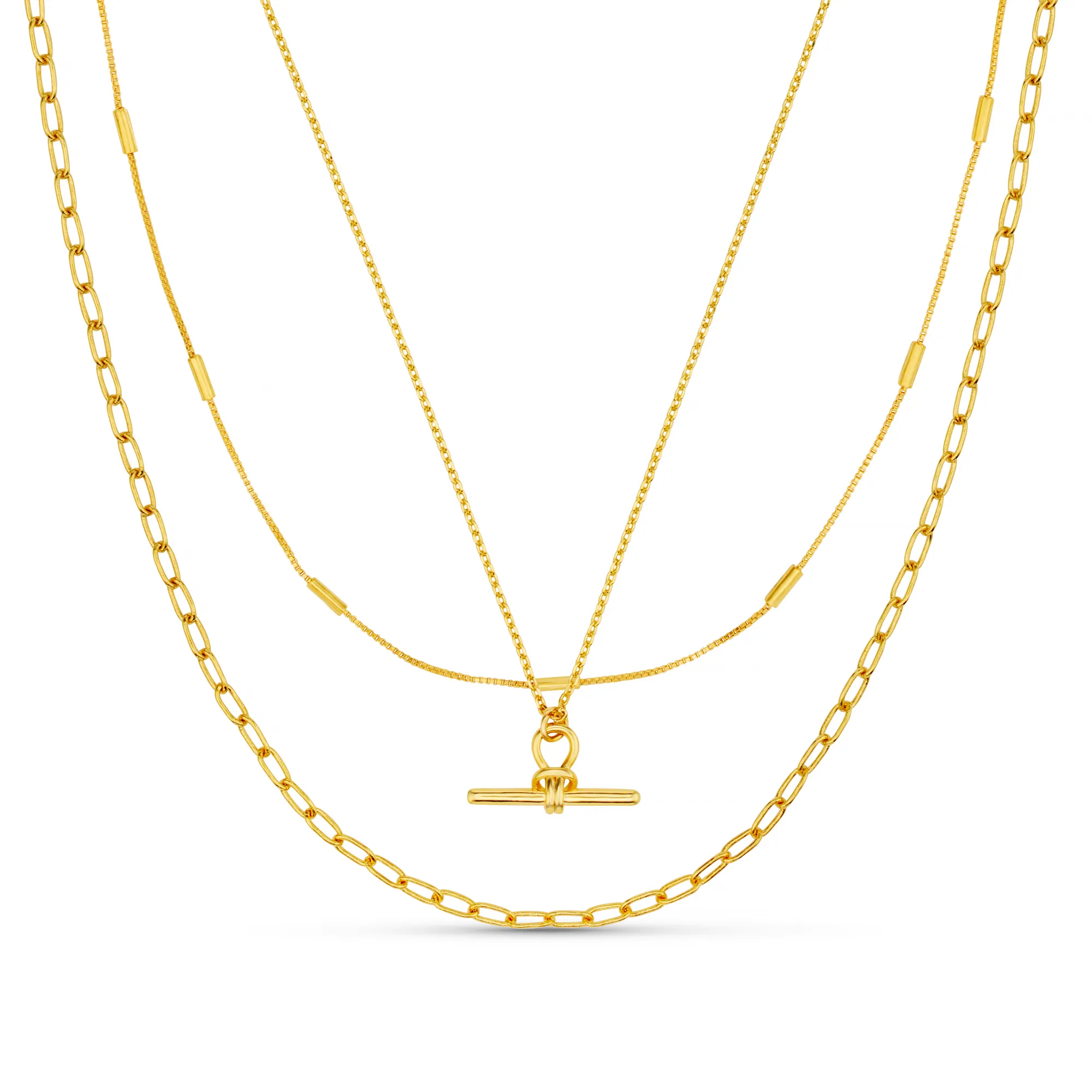 Dainty T-Bar 3-Row Necklace