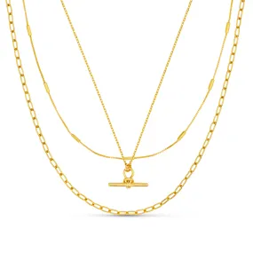 Dainty T-Bar 3-Row Necklace