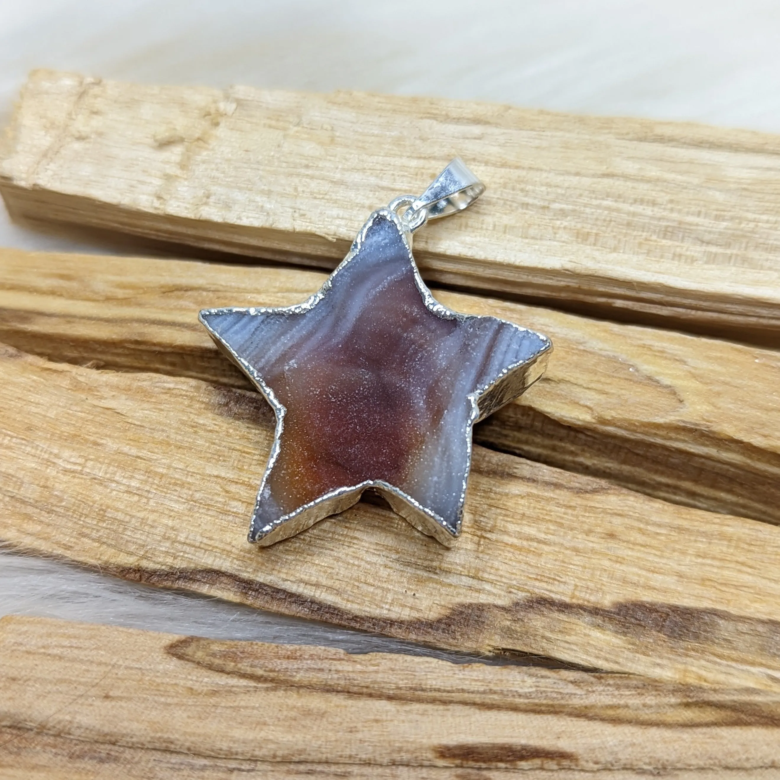 Dazzling Star Blue and Orange Agate Druzy - Sterling Silver Pendant (Includes Silver Chain)