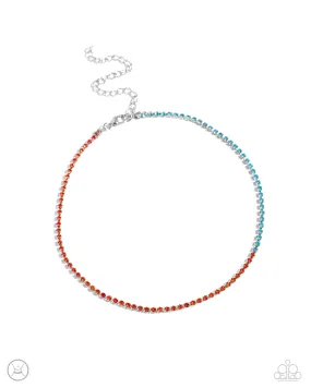 Dedicated Duo Orange & Blue Rhinestone Choker Necklace - Paparazzi Accessories