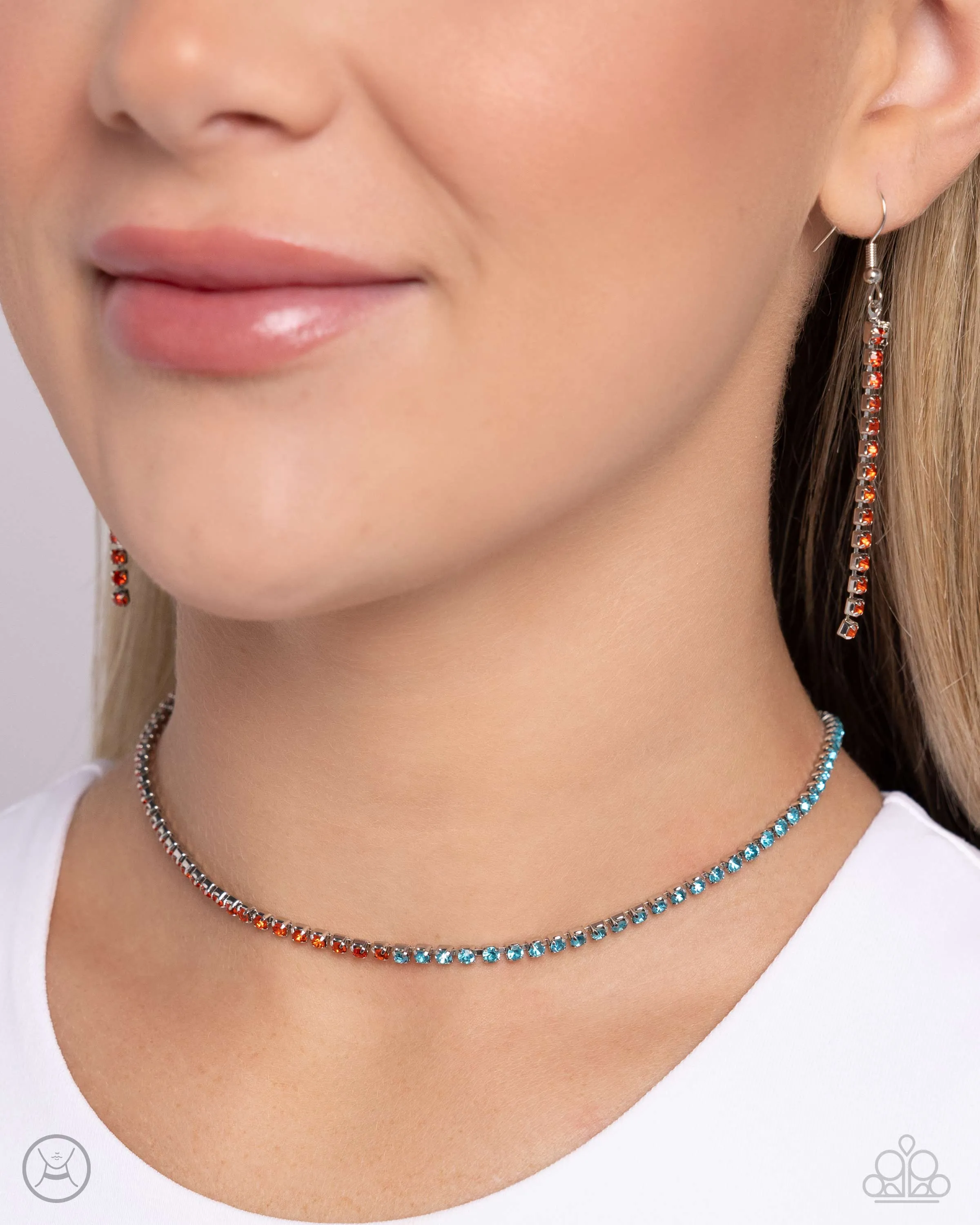 Dedicated Duo Orange & Blue Rhinestone Choker Necklace - Paparazzi Accessories