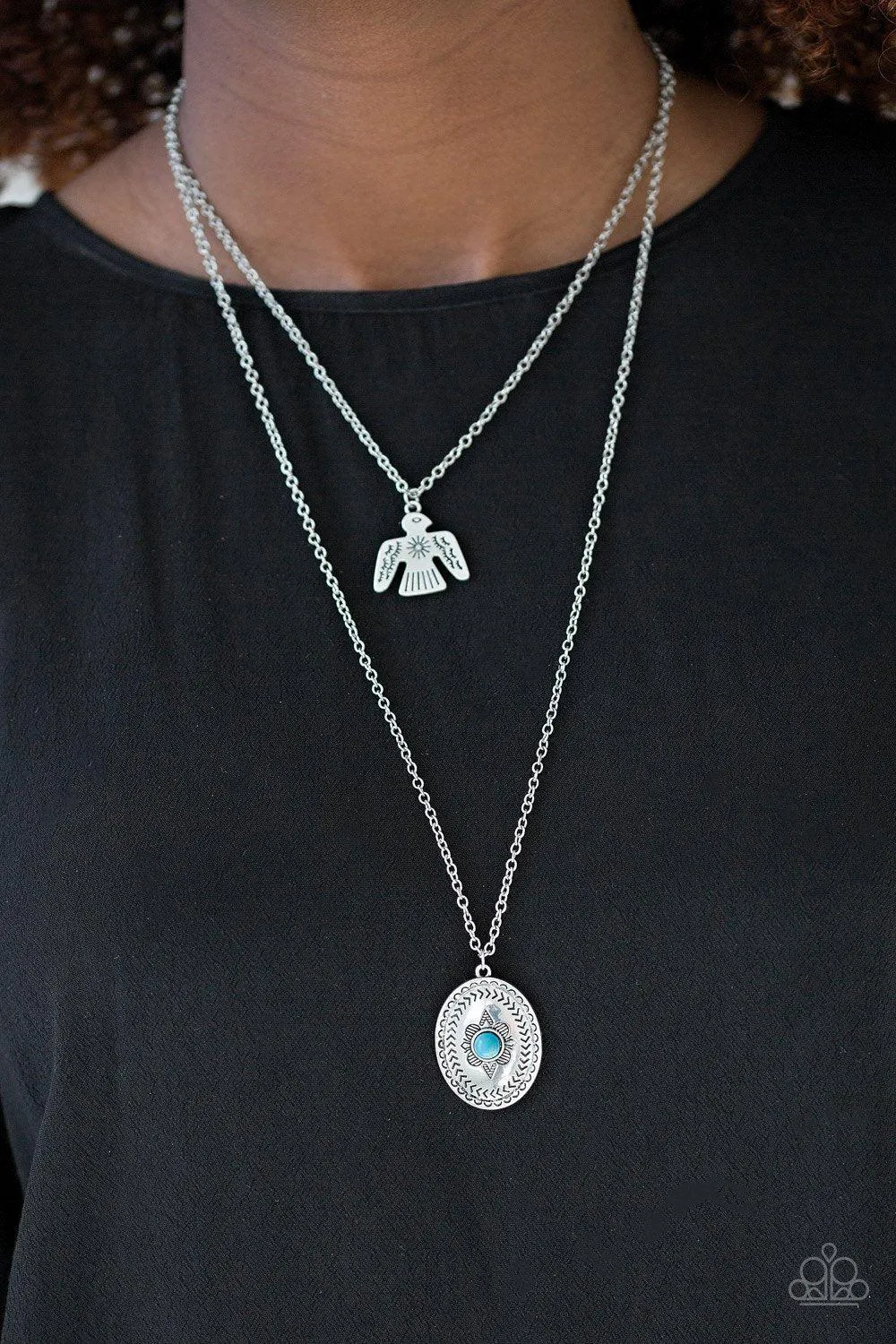 Desert Eagle Silver and Turquoise Blue Stone Necklace - Paparazzi Accessories