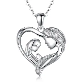 Double Halo Heart Mother & Daughter Crystal Necklace Sterling Silver