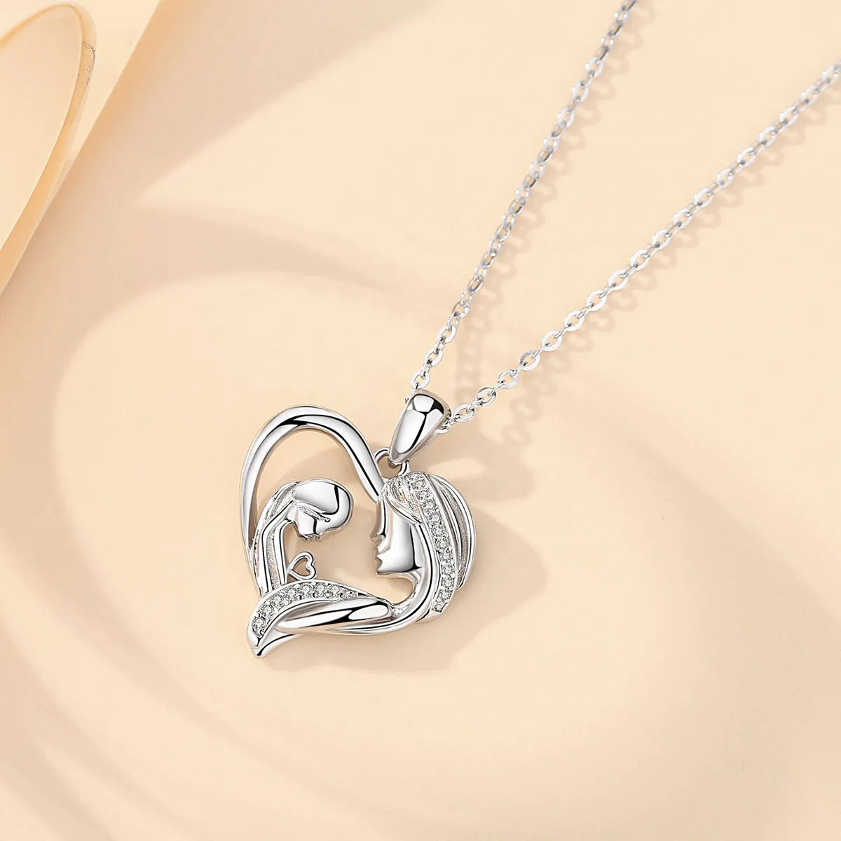 Double Halo Heart Mother & Daughter Crystal Necklace Sterling Silver