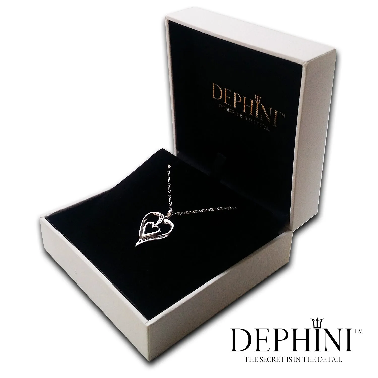 Double Heart Necklace - 925 Sterling Silver Jewellery Pendant Dephini