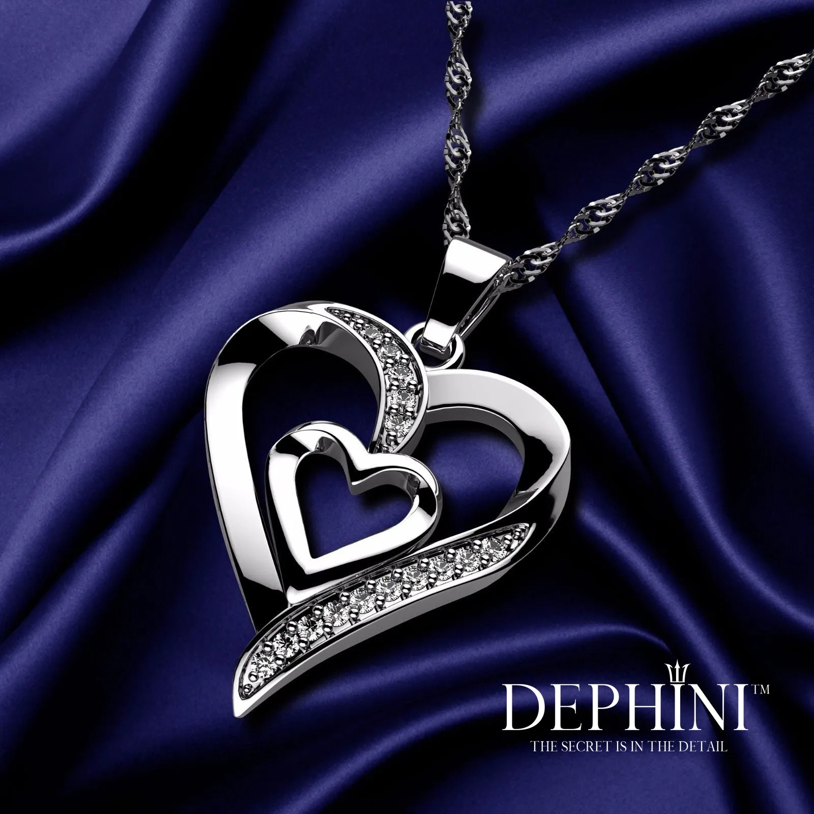 Double Heart Necklace - 925 Sterling Silver Jewellery Pendant Dephini