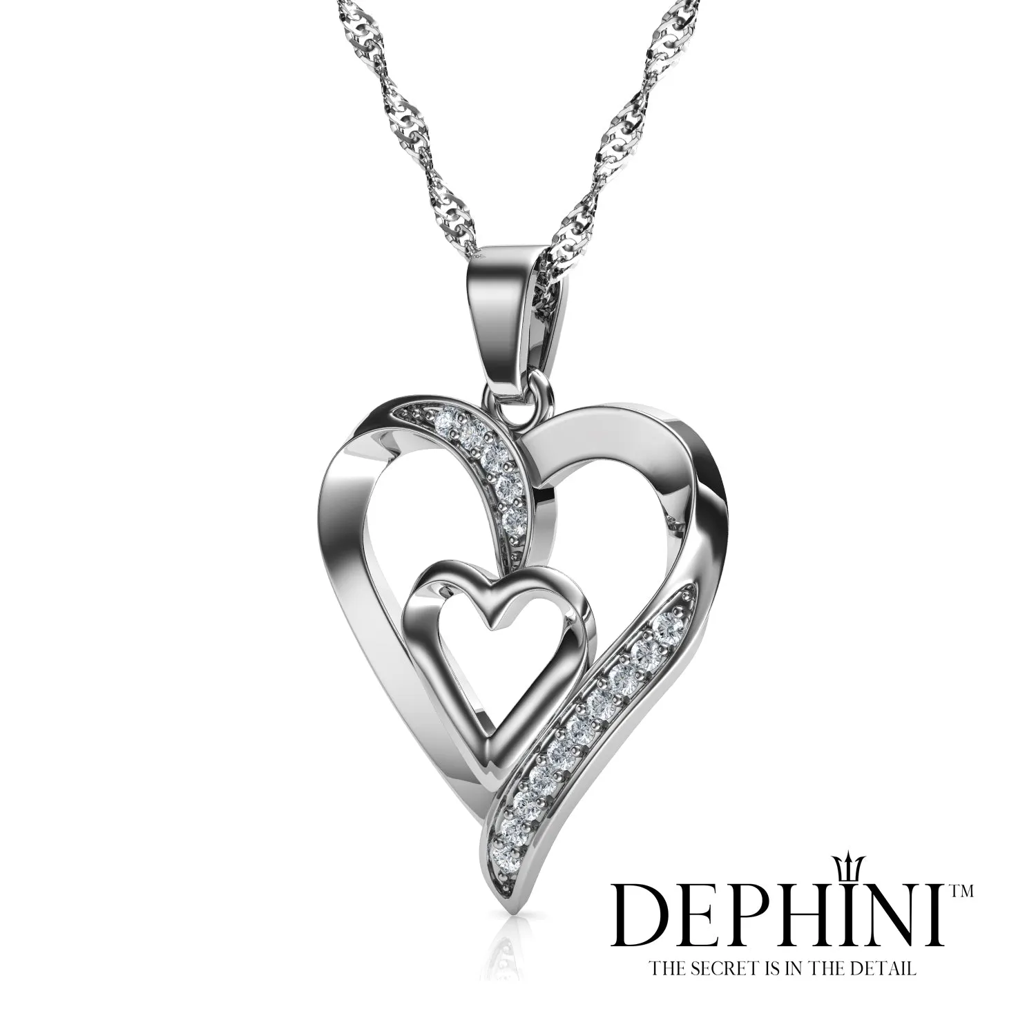 Double Heart Necklace - 925 Sterling Silver Jewellery Pendant Dephini