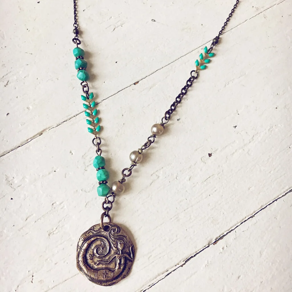 dreaming of the sea // mermaid pendant boho beach style necklace