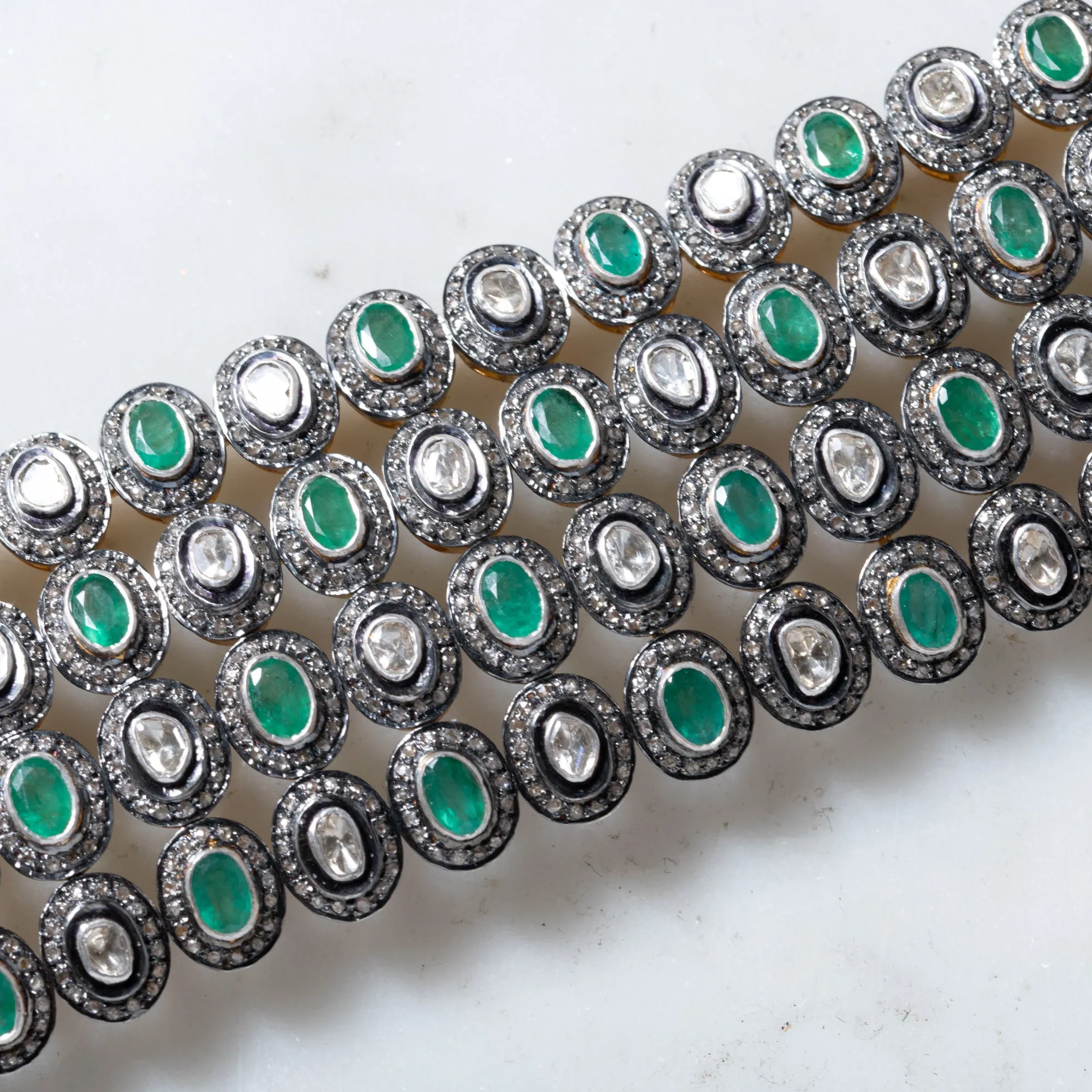 Emerald and Polki Diamond Statement Bracelet