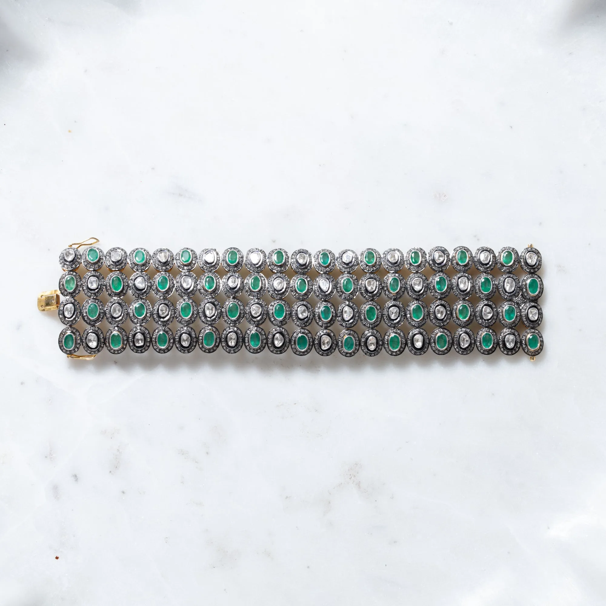 Emerald and Polki Diamond Statement Bracelet