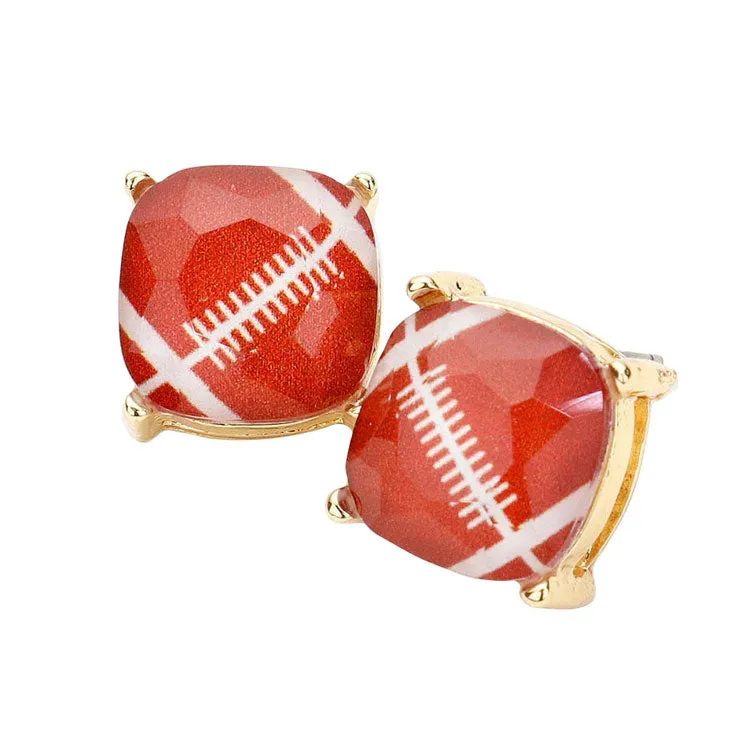 Football Printed Square Stud Earrings