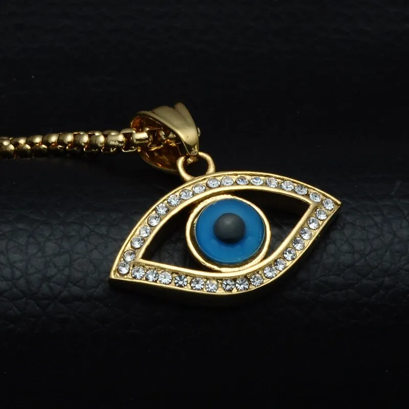 Gemstone-Studded Evil Eye Stainless Steel Hip-hop Pendant Necklace