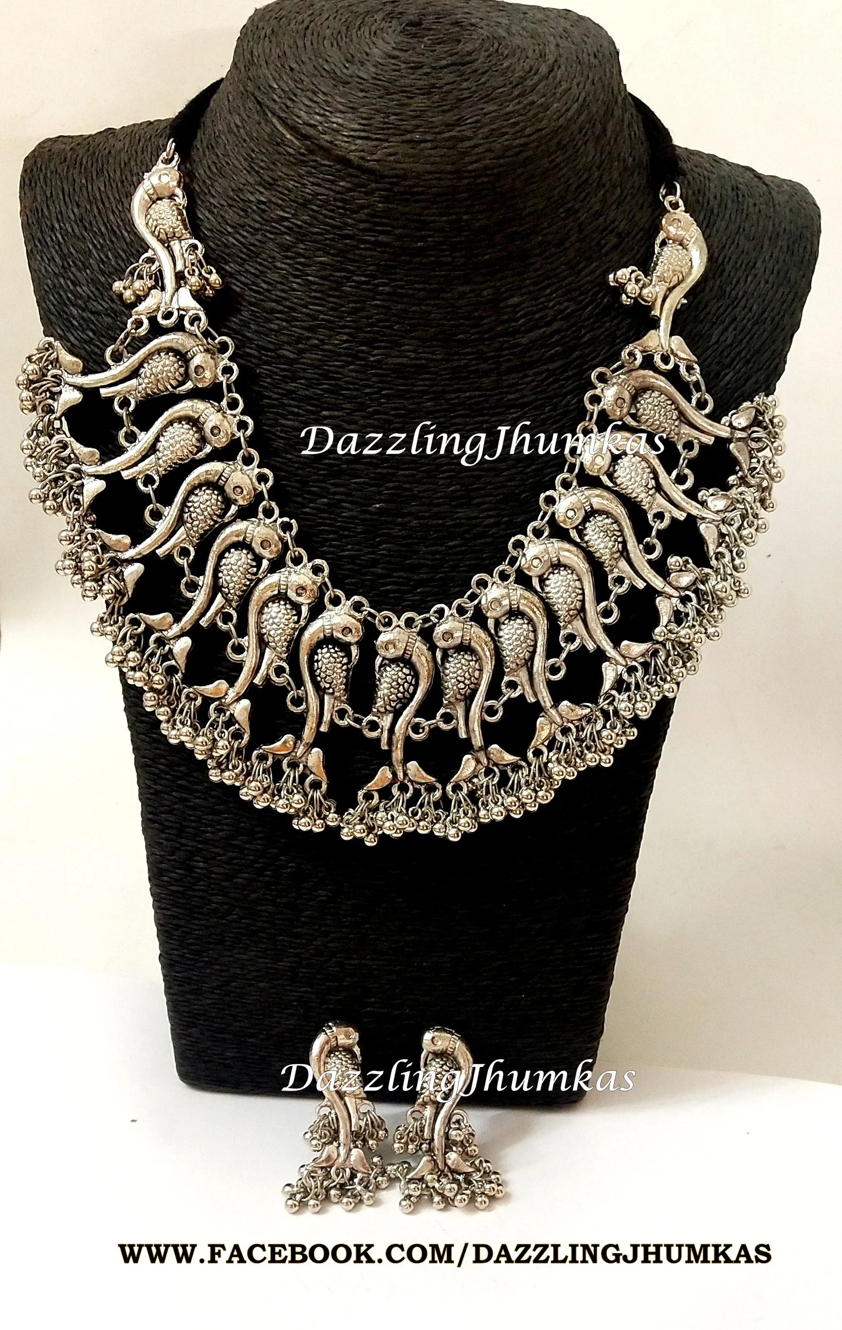 German silver Oxidised Parrot Neckchoker