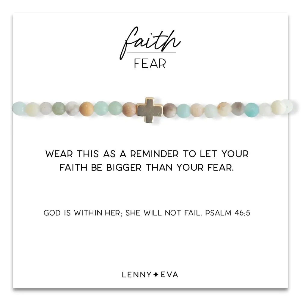 Gold Cross Faith Over Fear Bracelet in Amazonite