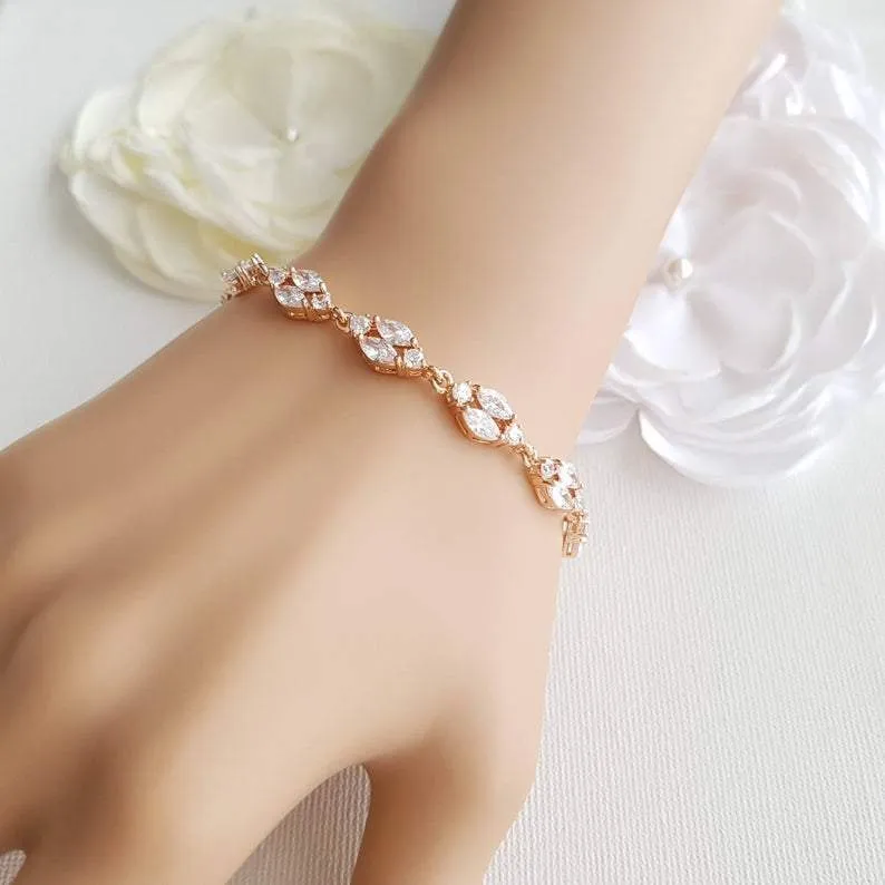 Gold Crystal Wedding Bracelet in Marquis Tennis Bracelet Style-Hayley