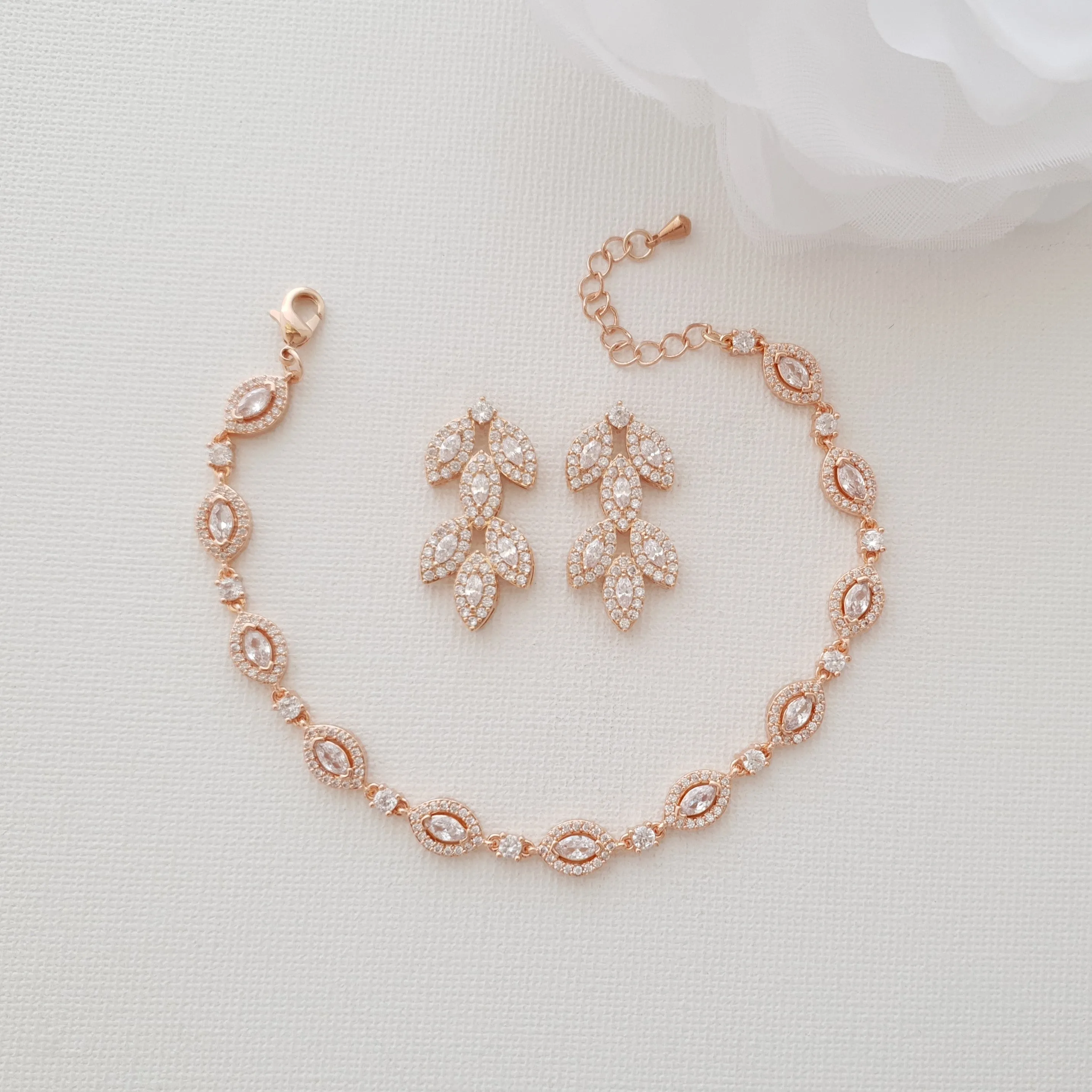 Gold Drop Stud Earrings and Bracelet Set-Abby