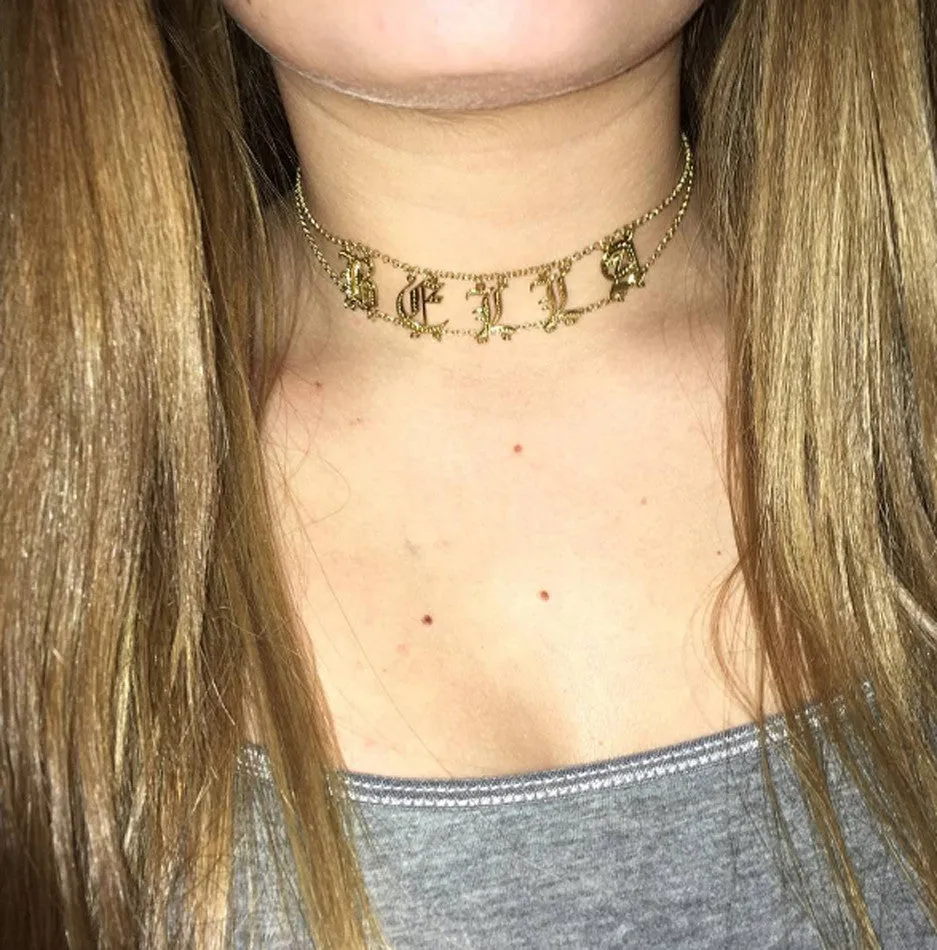 Gold Personalized Choker Name Necklace-Kylie Jenner