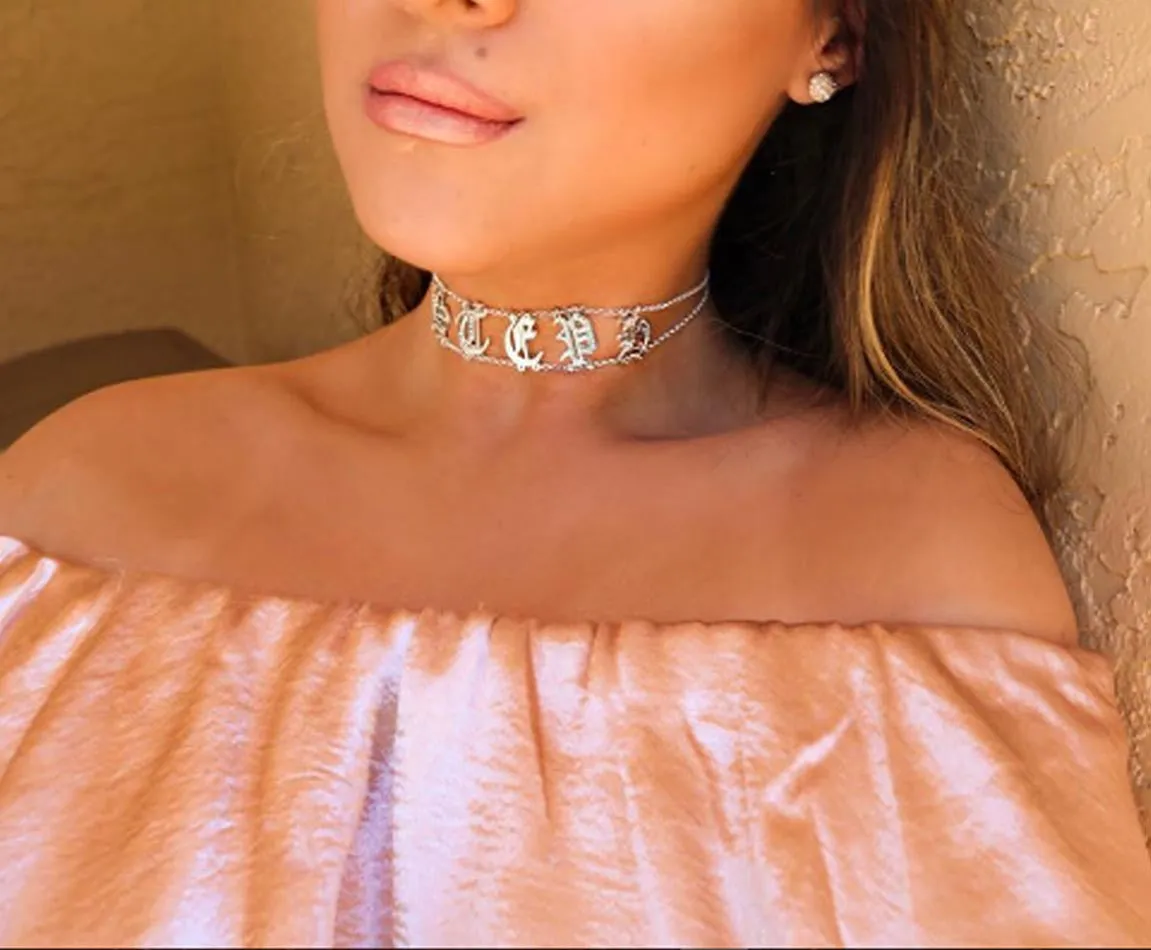 Gold Personalized Choker Name Necklace-Kylie Jenner