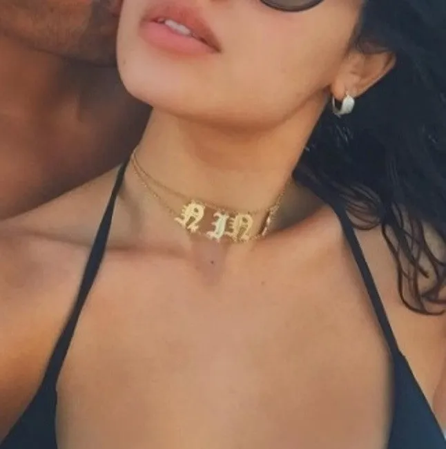 Gold Personalized Choker Name Necklace-Kylie Jenner