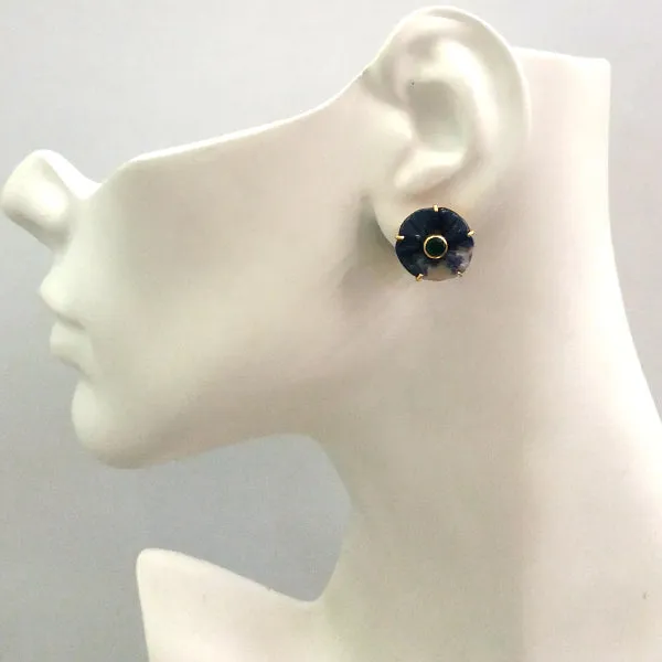 Green Agate on a Carved Sodalite Stud with Green Agate on a Carved Calla Lily White Jade Detachable Twinset Earrings