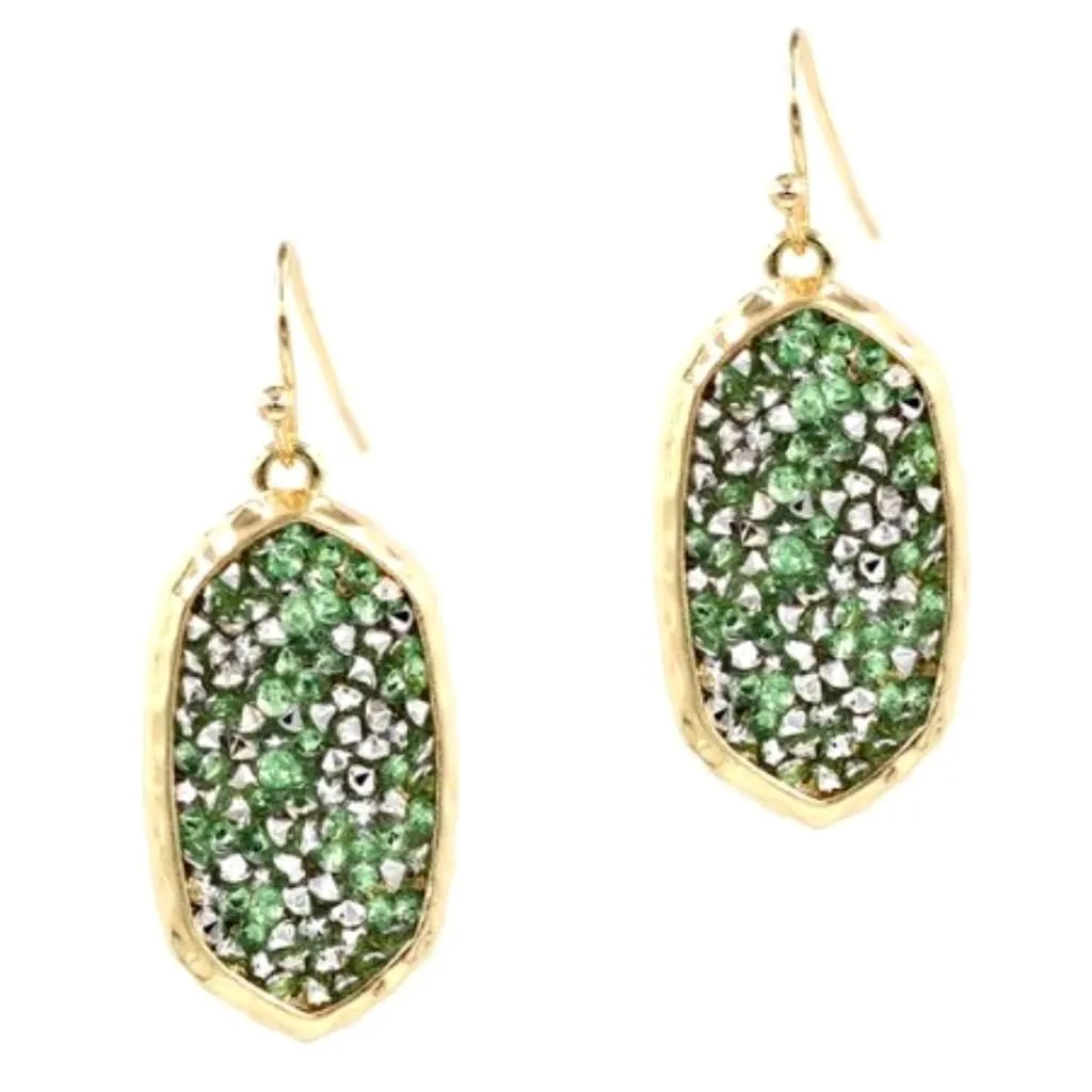 Green Druzy Dangle Earrings