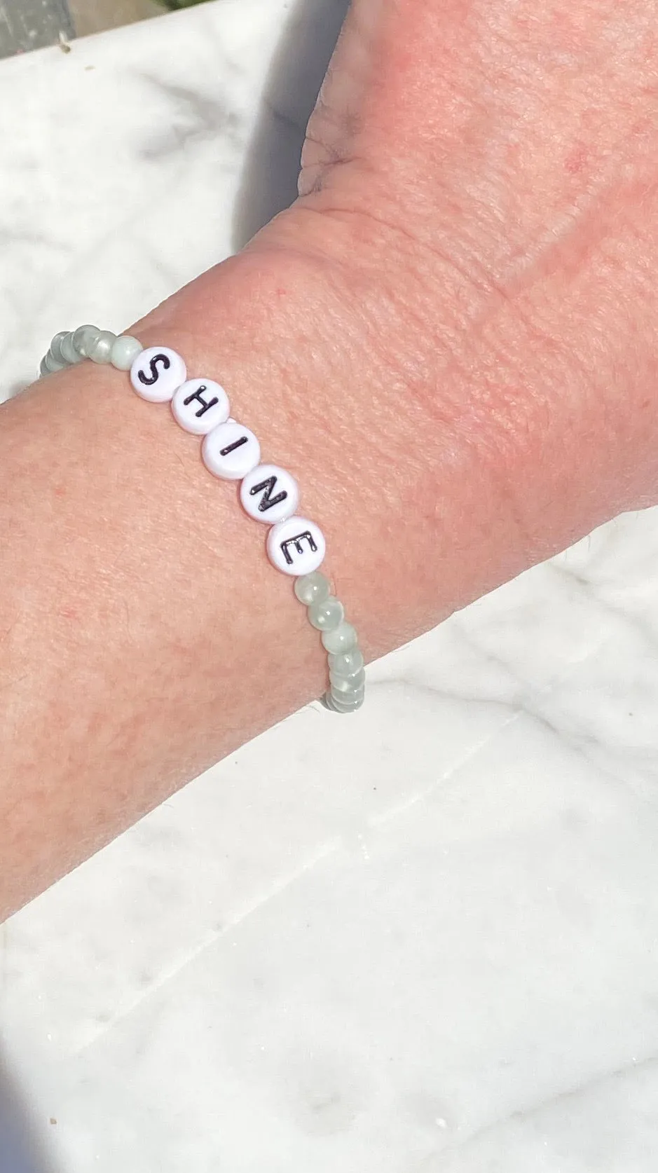 Green moonstones and green opal “shine” stretch bracelet