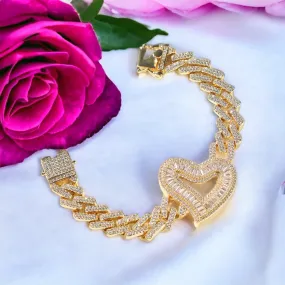 Iced Baguette Big Heart Miami Cuban Link Bracelet