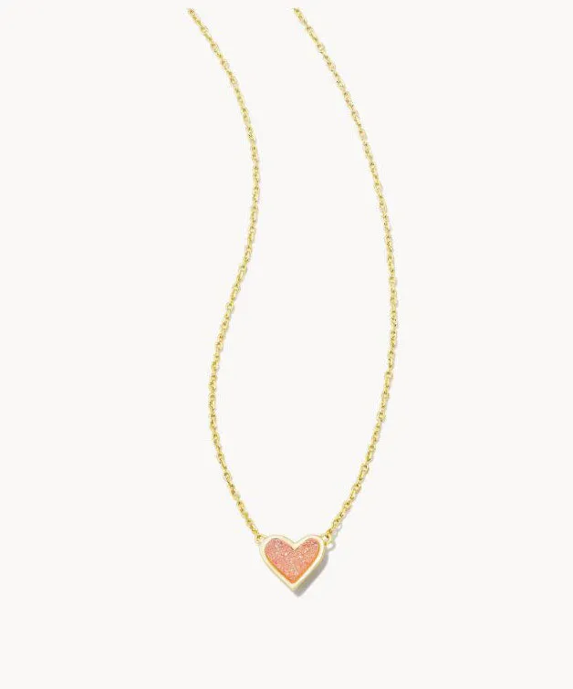 Kendra Scott Framed Ari Heart Short Pendant Necklace - Light Pink Drusy/Gold OR Iridescent Drusy/Gold