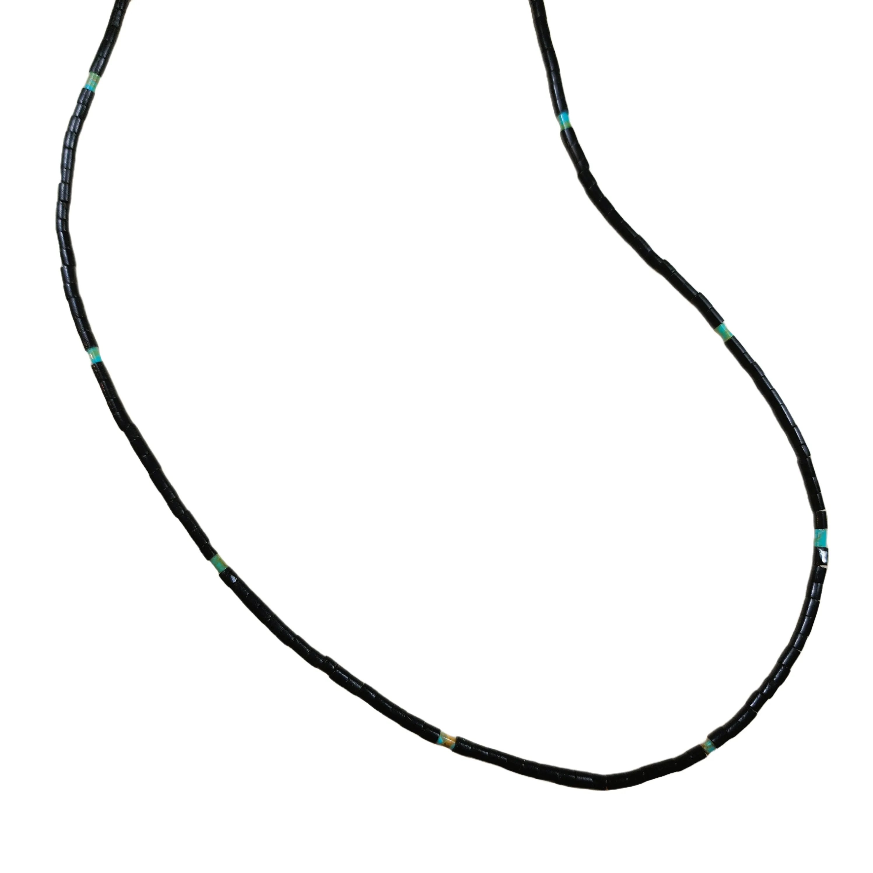 Kewa Pueblo Jet & Turquoise Necklace - 21.5 Long