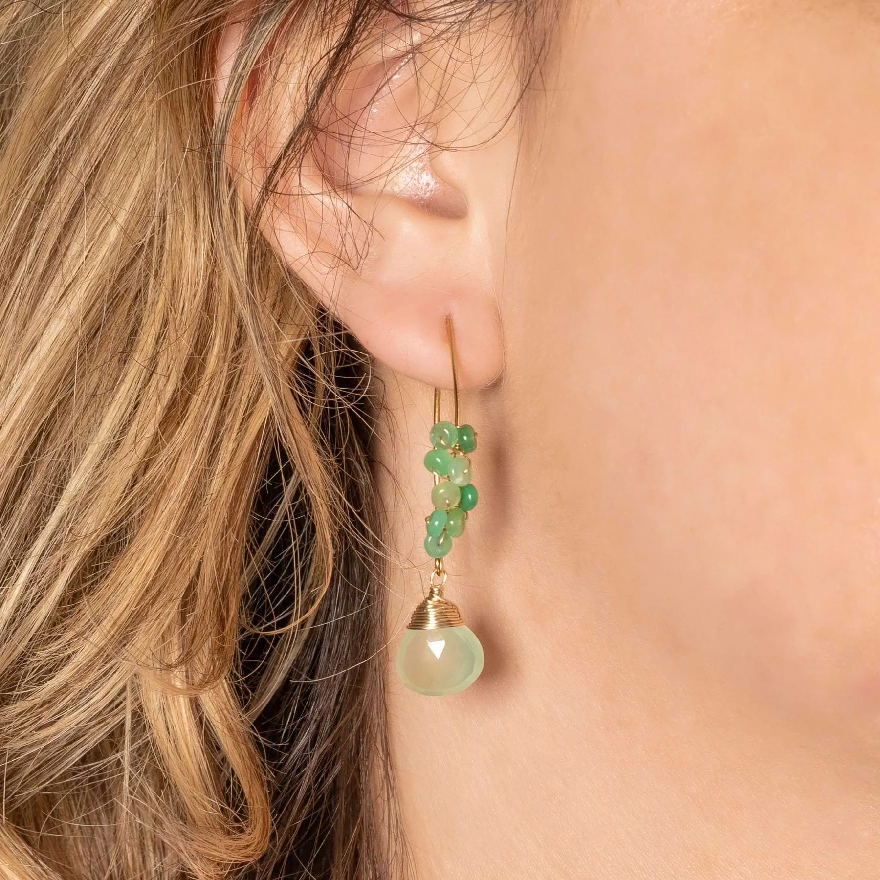 Kilauea - Prehnite and Chrysoprase Gold Drop Earrings