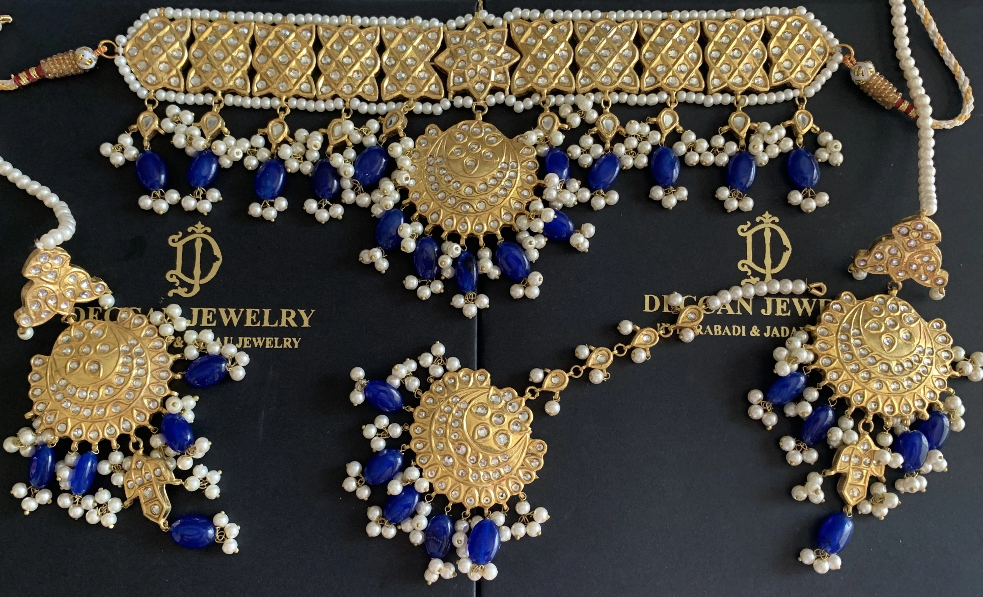 Kundan choker in blue beads ( SHIPS IN 4 WEEKS )