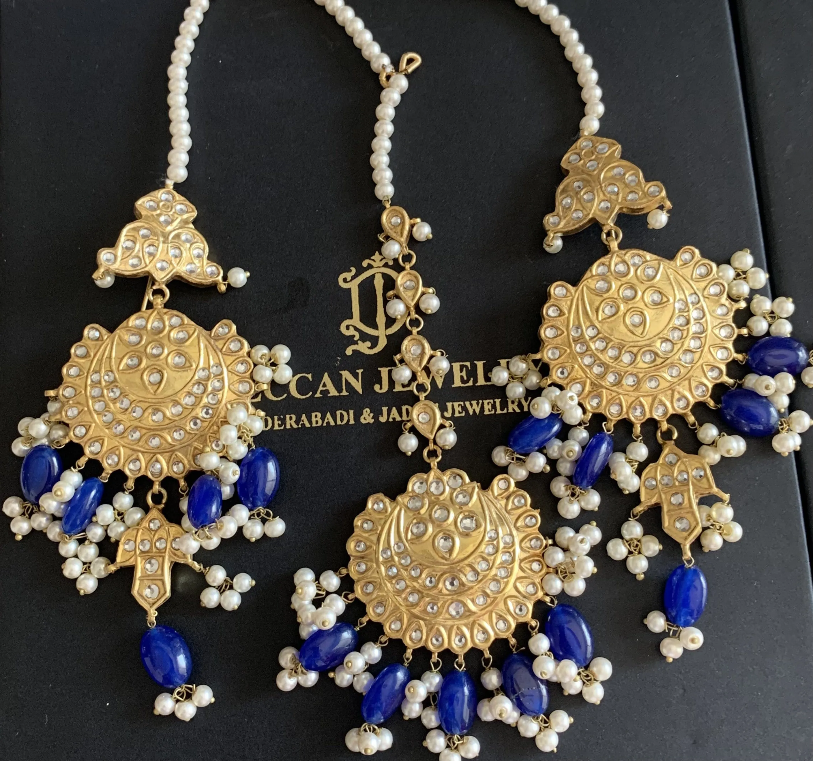 Kundan choker in blue beads ( SHIPS IN 4 WEEKS )