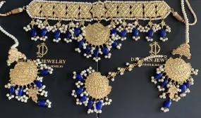 Kundan choker in blue beads ( SHIPS IN 4 WEEKS )