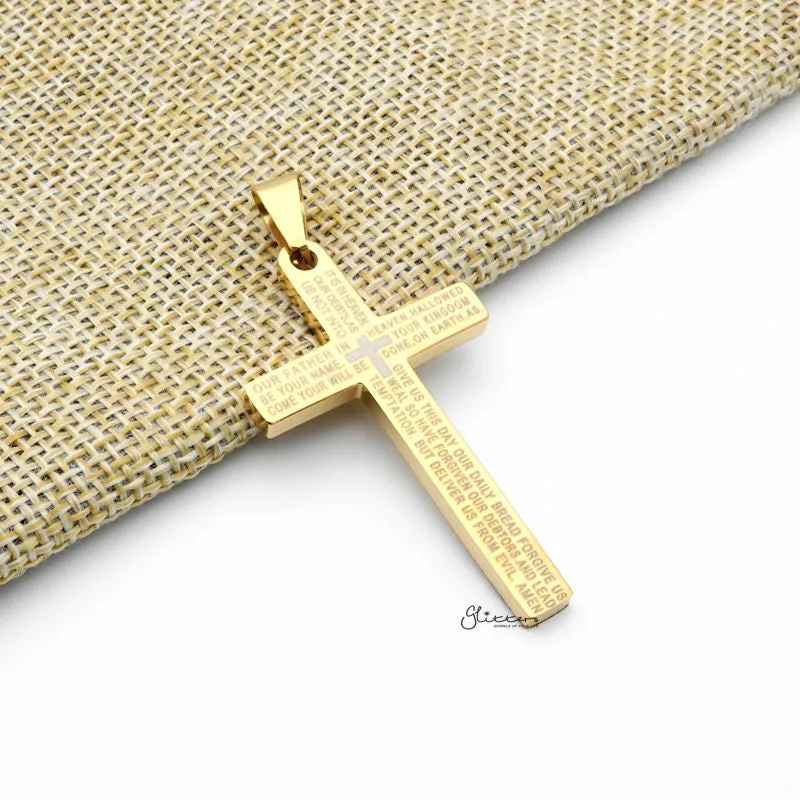 Lord's Prayer Cross Stainless Steel Pendant - Gold