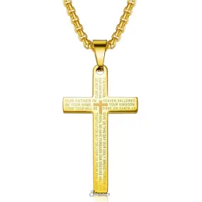 Lord's Prayer Cross Stainless Steel Pendant - Gold