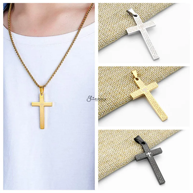 Lord's Prayer Cross Stainless Steel Pendant - Gold