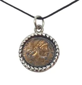 Medallion coin cord or chain necklace in copper and silver